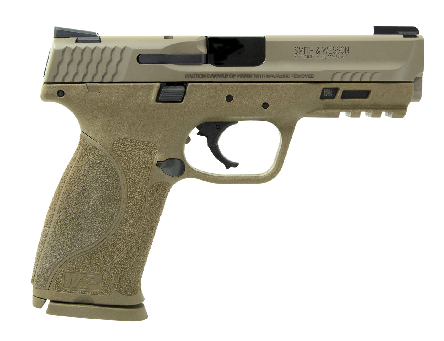 Smith & Wesson LE 11767 M&P 9 M2.0
9mm Luger Double 4.25″ 17+1 FDE Interchangeable Backstrap Grip FDE Polymer Frame FDE Armornite Stainless Steel Slide