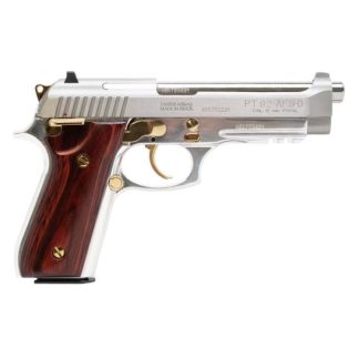 PT92 9mm 5″ SS/Wood W/Gld (2)17rd