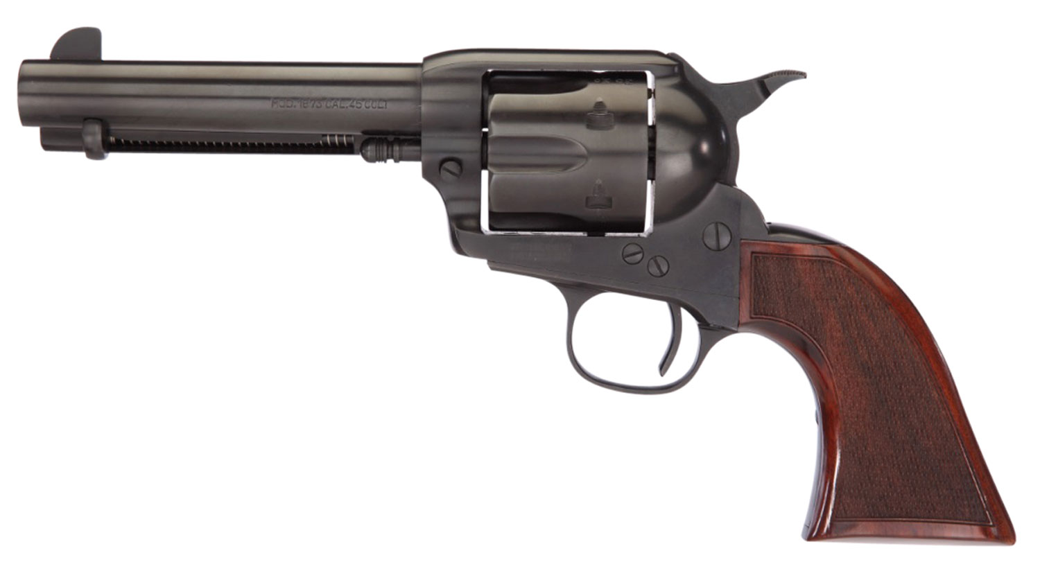 Taylors & Company 550885DE Runnin Iron Black Rock 45 Colt (LC) Caliber with 4.75″ Barrel, 6rd Capacity Cylinder, Overall Black Nitride Finish Steel, Checkered Walnut Grip & Overall Taylor Polish