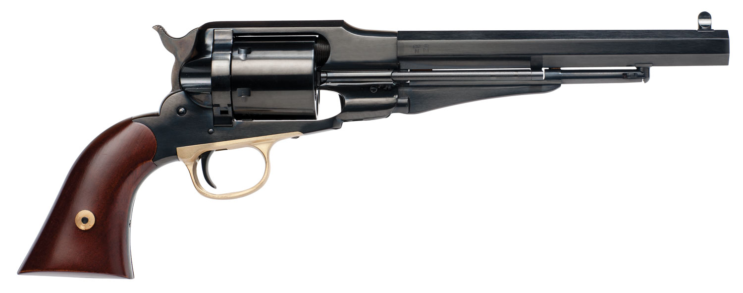 Cimarron CA1000 1858 New Model Army 45 Colt (Long Colt) 6rd Shot 8″ Blued Octagon Barrel, Blued Cylinder, Blued Steel Frame, Walnut Grip, Exposed Hammer