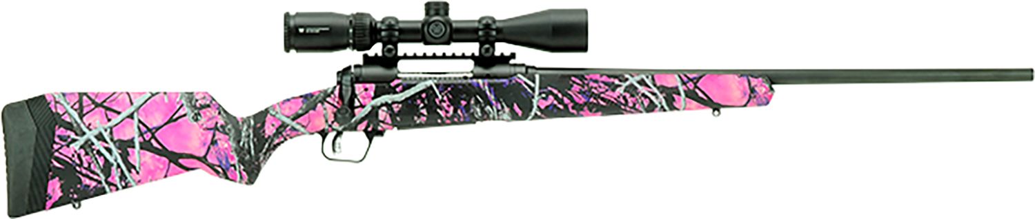 Savage Arms 57338 110 Apex Hunter XP 7mm-08 Rem 4+1 20″, Matte Black Metal, Muddy Girl Synthetic Stock, Vortex Crossfire II 3-9x40mm Scope