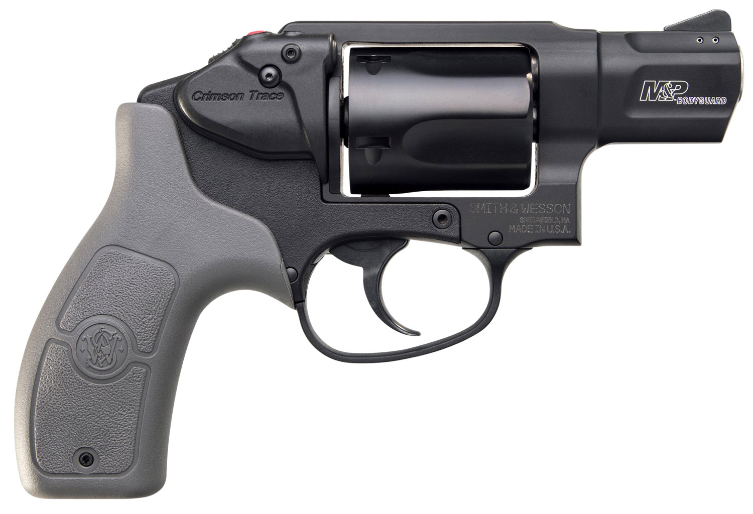 Smith & Wesson 12056 M&P Bodyguard *CA Complaint 38 S&W Spl +P 5 Shot 1.88″ Black PVD Barrel/Cylinder, Black Aluminum J-Frame, Gray Polymer Grip, Includes Crimson Trace Red Laser