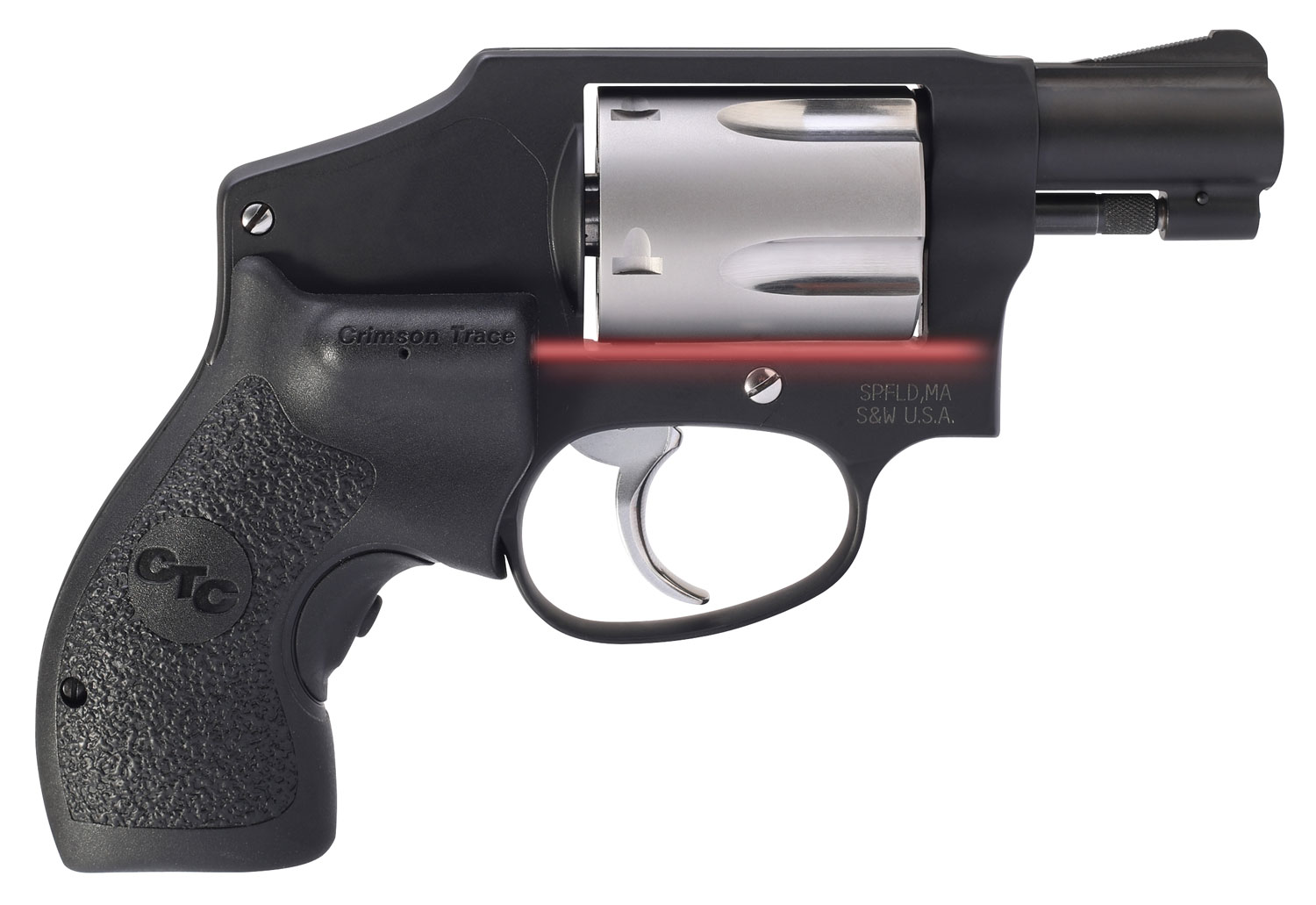 Smith & Wesson 12643 Performance Center Model 442 38 S&W Spl +P 5rd 1.88″ Black Stainless Steel Barrel, Black Fluted Cylinder, Matte Black Aluminum Black Frame with Black Crimson Trace Lasergrip