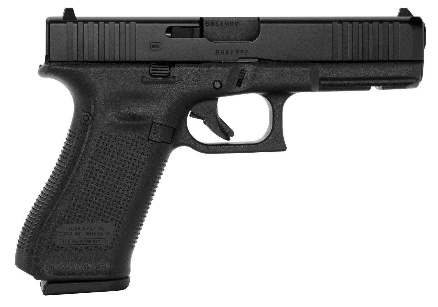 Glock PA175S203 G17 Gen5 Full Size 9mm Luger 17+1 4.49″ Black GMB Barrel, Black nDLC Serrated Slide, Black Polymer Frame w/Picatinny Rail, Black Textured w/Interchangeable Backstrap Grip, Ambidextrous
