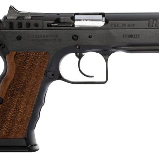 Tanfoglio IFG TFSTOCKI45 Defiant Stock I 45 ACP Caliber with 4.50″ Barrel, 10+1 Capacity, Overall Black Finish Steel, Picatinny Rail/Beavertail Frame, Serrated Slide & Wood Grip