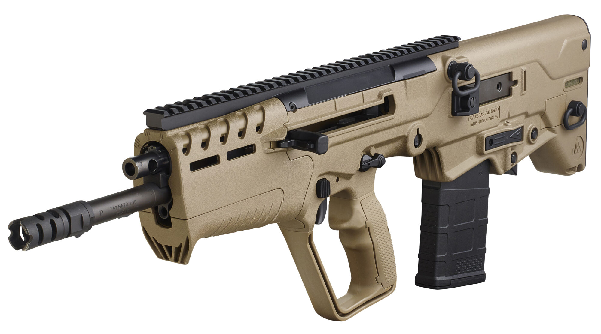 IWI US T7F2010 Tavor 7 7.62x51mm NATO Caliber with 20″ Barrel, 10+1 Capacity, Flat Dark Earth Metal Finish, Flat Dark Earth Fixed Bullpup Stock & Polymer Grip Ambidextrous Hand
