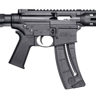 Smith & Wesson 13321 M&P15 Pistol 22 LR 8″ Black Carbon Steel Barrel 25+1, Black SB Tactical SBA3 Adjustable Arm Brace Stock, Black Magpul MOE Grip, Manual Safety, Optics Ready