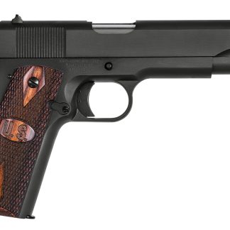 Auto-Ordnance 1911BKO9W 1911 A1 GI Spec 9mm Luger 9+1 5″ Stainless Steel Barrel, Matte Black Serrated Carbon Steel Slide & Frame w/Beavertail, Checkered Wood w/Integrated US Logo Grip