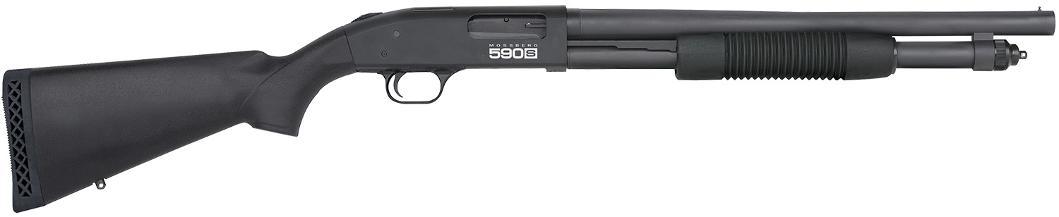 Mossberg 51605 590S 12 Gauge Pump 3″ 9+1 18.50″ Matte Blued Steel Barrel, Matte Blued Optic Ready Receiver, Fixed Black Synthetic Stock, Right Hand