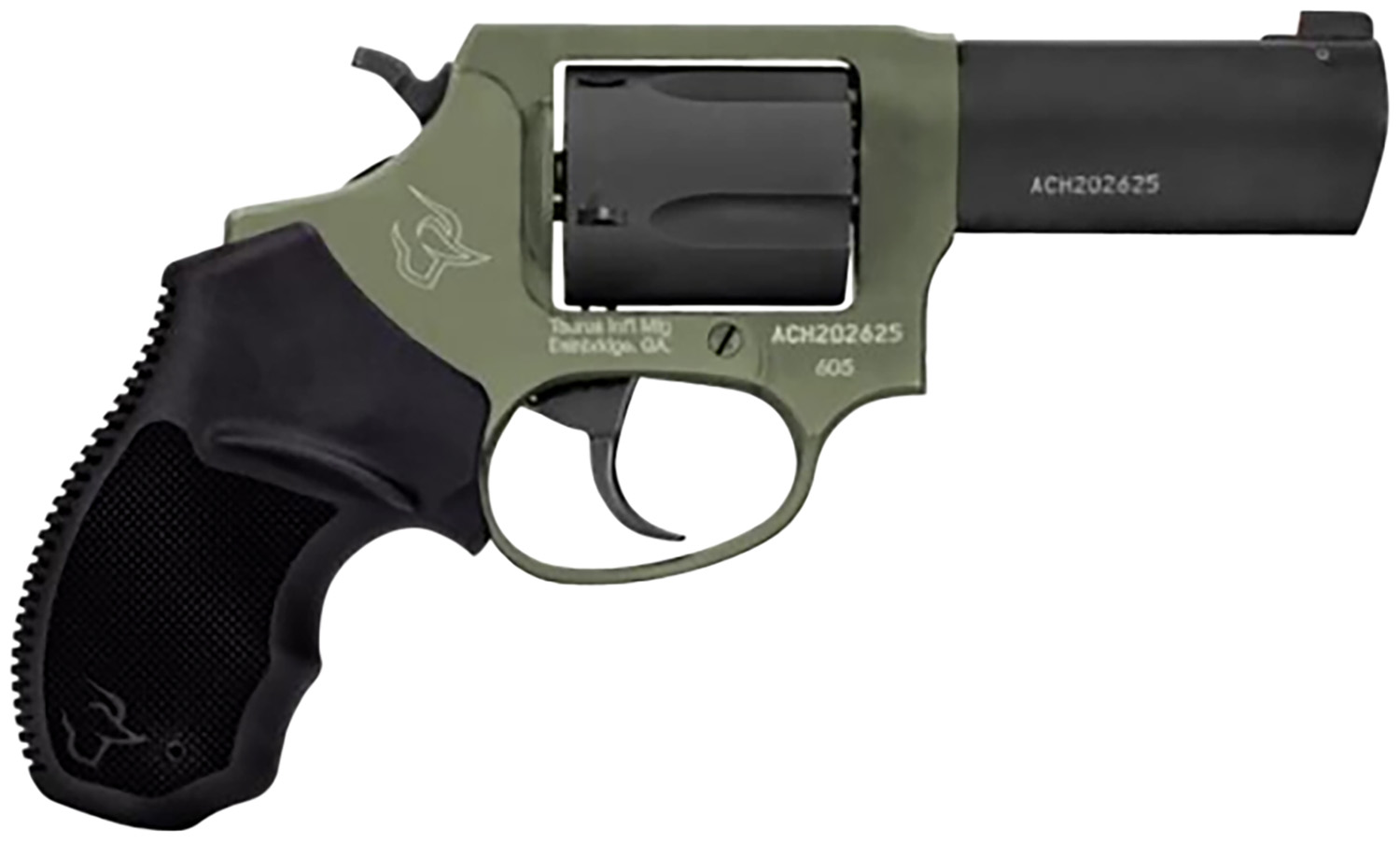 Taurus 260531F Defender 605 SA/DA 357 Mag/38 Special +P 5rd 3″, Black Barrel/Cylinder, Sniper Green Frame, Black Hogue Rubber Grip, Fixed Front Sight