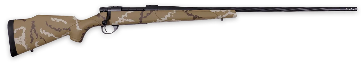 Weatherby VHH300NR6B Vanguard Outfitter Full Size 300 Win Mag 3+1 26″ Black Cerakote #2 Fluted/Threaded Barrel & Drilled & Tapped Steel Receiver. Tan w/Brown & White Sponge Monte Carlo Synthetic Stock