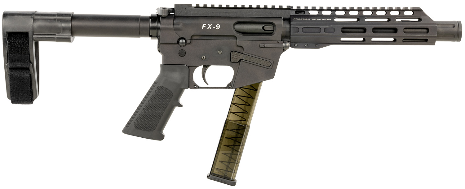 FREEDOM ORDNANCE FX9P8SBM FX-9 9mm Luger 31+1 8″ Black Nitride Steel Barrel, M-LOK Handguards, Black Anodized Aluminum Picatinny Rail Receiver, Black SB Mini Brace, AR15 Grip