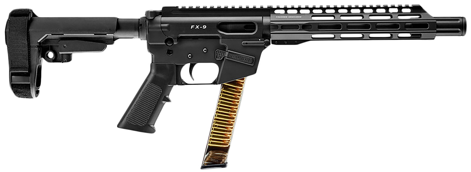 FREEDOM ORDNANCE FX9P10S FX-9 9mm Luger 31+1 10″ Black Nitride Steel Barrel, M-LOK Handguards, Black Anodized Aluminum Picatinny Rail Receiver, Black SBA3 Brace, AR15 Grips, Right Hand