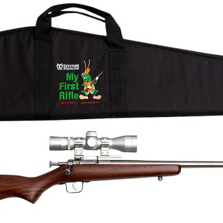 Crickett KSA2238BSC My First Rifle Package 22 S/L/LR Single Shot 16.10″ Stainless Steel Barrel & Receiver, American Walnut Fixed Stock, 4×32 Scope