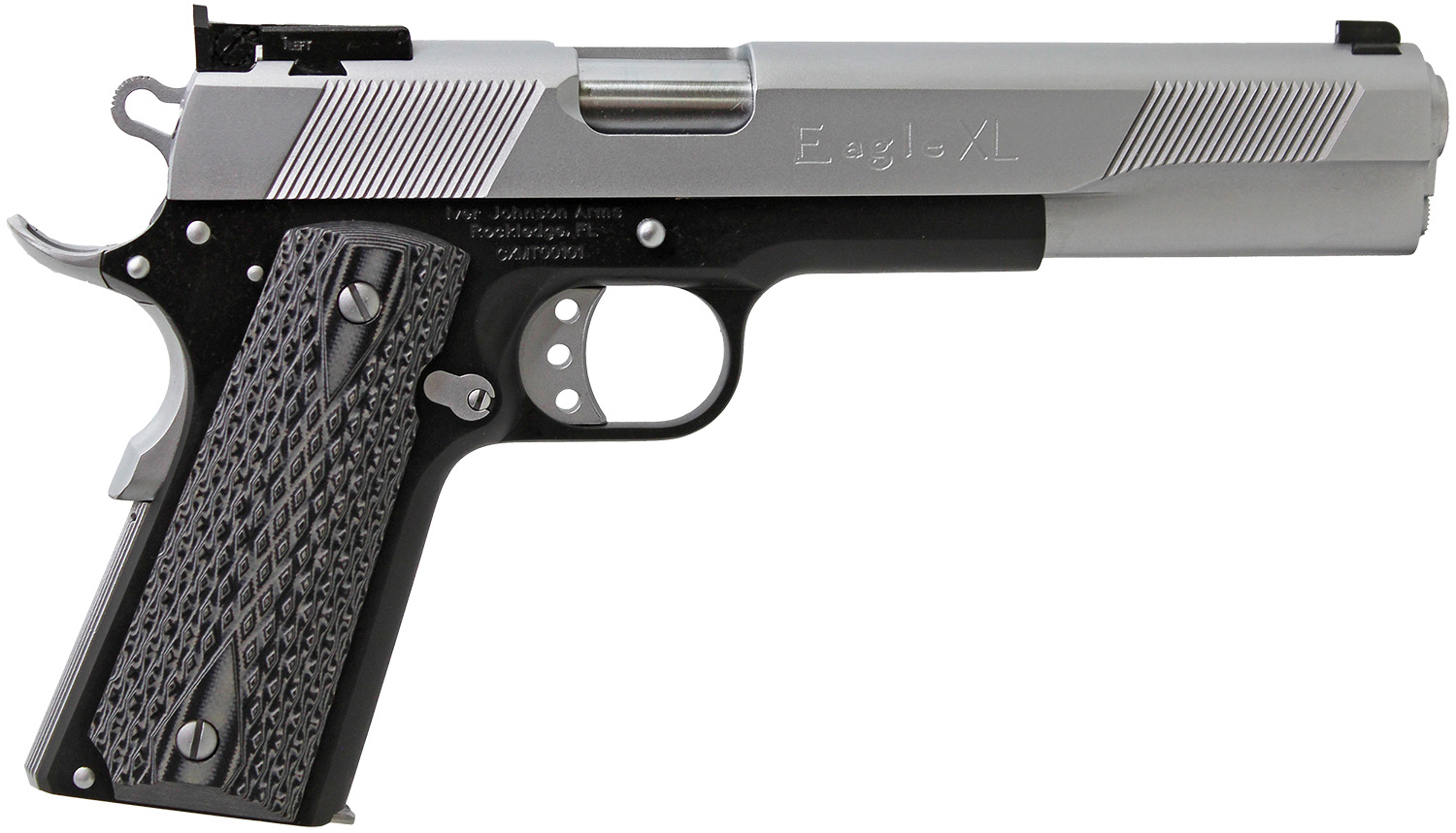 Iver Johnson Arms EAGLEXL45TT Eagle Deluxe 45 ACP 8+1 6″ Steel Barrel, Hard Chrome Serrated Steel Slide, Matte Black Steel Frame w/Beavertail, Black/Gray G10 Grip