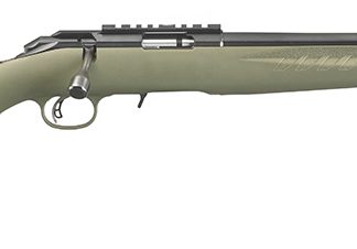 Ruger 8336 American Rimfire  Sports South Exclusive Full Size 17 HMR 9+1 18″ Satin Blued Threaded Barrel, Blued Scope Rail Steel Receiver, OD Green Synthetic Adjustable Stock, Right Hand