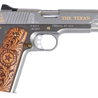 Cnc Firearms CNCTEX1911 Kimber 1911 Texan 45 ACP 7+1 5″ Stainless Steel Barrel, Stainless Engraved “The Texan”/Serrated Steel Slide, Stainless Steel Frame, Texas Mesquite Grip
