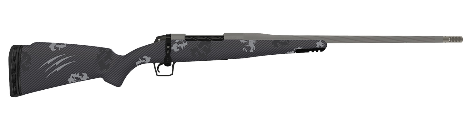 Fierce Firearms TWROG300WIN20GP Twisted Rogue 300 Win 20″ Tungsten Cerakote Fluted Threaded Barrel, Drilled & Tapped Steel Receiver, LR Negative Comb Phantom Camo Carbon Fiber Stock