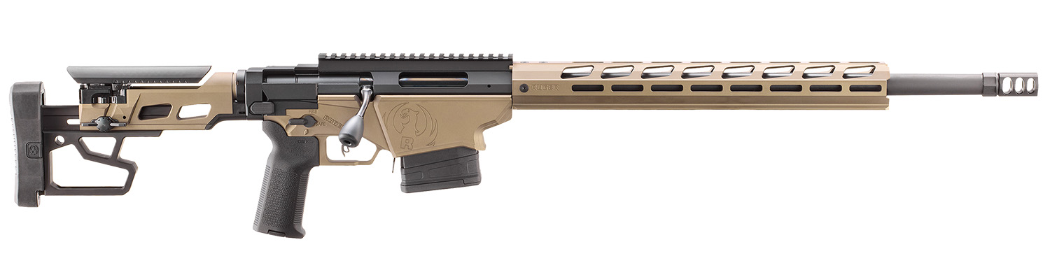 Ruger 18104 Precision 308 Win 10+1 20″ Black Threaded Barrel, Smoked Bronze Cerakote Picatinny Rail Steel Receiver, M-LOK Handguard, Adj Folding Black Stock, Magpul K2-XL Grip