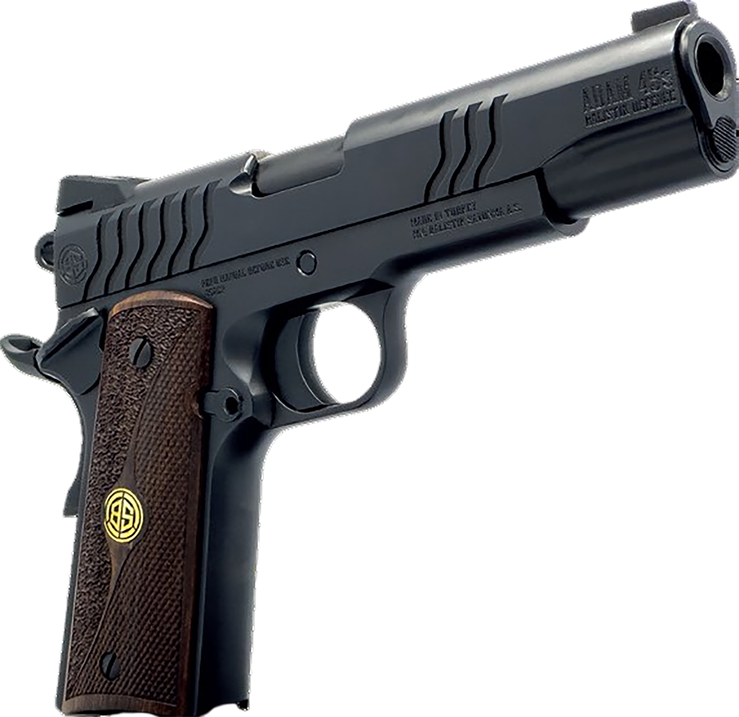 Dickinson LLC DCKSN45BS 1911 Adam 45 ACP 8+1 5″ Black Steel Barrel, Shiny Black Serrated Aluminum Slide & Steel Frame, Wood Grip