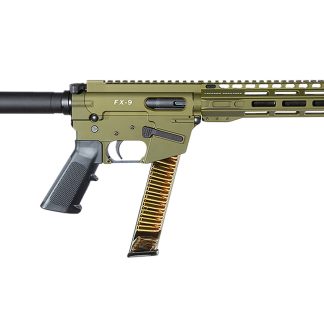 FREEDOM ORDNANCE FX9P10SBM-ODG FX9 9mm Luger 32+1 10″ Black Nitride Barrel, M-LOK Handguard, OD Green Aluminum Receiver w/Picatinny Rail, OD Green Polymer SB Mini Brace, Black AR15 Grip
