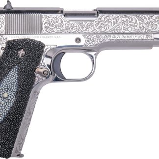 Cnc Firearms CNCTUX38 Colt 1911 Tuxedo 38 Super 9+1 5″ Stainless Steel Barrel, High Polished w/Black DLC Engraving Stainless Steel Serrated Slide & Frame, Stingray Grip