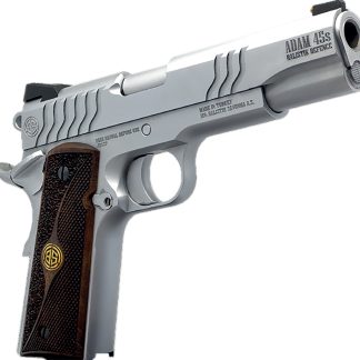 Dickinson LLC DCKSN45S 1911 Adam S Full Size Frame SAO 45 ACP 7+1 5″ Stainless Button Rifled Barrel, Stainless Steel S Serrations Slide, Stainless Steel Frame, Wood Grip