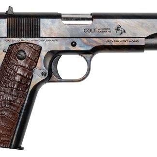 Cnc Firearms CNCLINEAGE Colt Government Lineage 45 ACP 7+1 5″ Stainless Match Grade Barrel, Color Case Hardened Stainless Steel Serrated Slide & Frame, Chocolate Alligator Grip