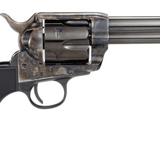 Taylors & Company 200109 1873 Pietta 9mm Luger 6 Shot 4.75″ Blued Round Barrel, Blued Cylinder, Color Case Hardened Steel Frame, Black Checkered Plastic Navy Grip, Manual Safety, Exposed Hammer