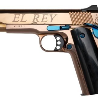 KIMBER 1911 EL REY 38SUP 9RD 5IN BARREL ENGRAVED ROSE GOLD BLUE ACCENTS BLACK GRIPS 10231