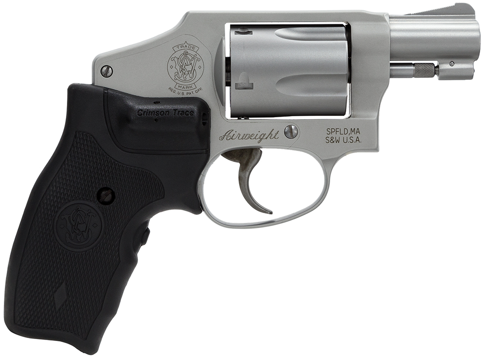 Smith & Wesson 163811 Model 642 Airweight 38 Special + P 5 Shot 1.88″ Stainless Steel Barrel/Cylinder, Matte Silver Aluminum Alloy J-Frame, Includes Crimson Trace LG-305 Lasergrip