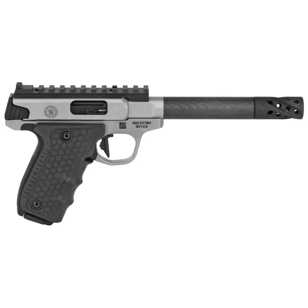 SMITH & WESSON PC SW22 VICTORY TARGET 22LR PISTOL O.R. CARBON 6″ BBL, SAO 10RD MAGAZINE