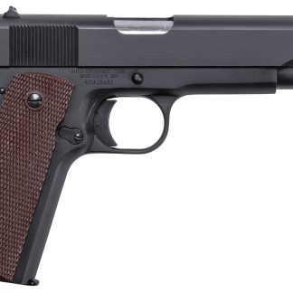 Auto-Ordnance 1911BKO9 1911 A1 GI Spec 9mm Luger 9+1, 5″ Stainless Steel Barrel, Matte Black Serrated Carbon Steel Slide & Frame w/Beavertail, Brown Checkered Polymer Grip