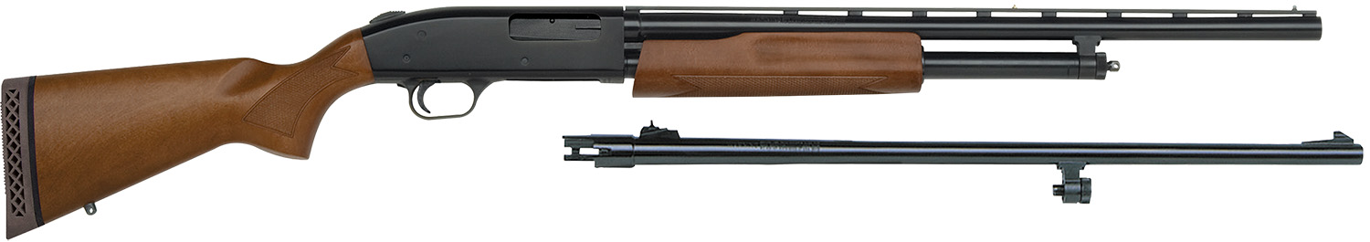 Mossberg 54188 500 Bantam Combo Youth 20 Gauge Pump 3″ 5+1 Blued 22″ Vent Rib/24″ Fully-Rifled Barrels, Blued Steel Receiver, Fixed Wood Stock, Right Hand, Accu-Set Full Rifled Bore Choke