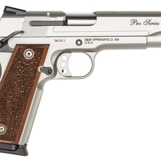 Smith & Wesson 178017 1911 Performance Center Pro  Full Size Frame 9mm Luger 10+1, 5″ Stainless Steel Barrel, Matte Silver Serrated Stainless Steel Slide & Frame w/Beavertail, Wood Grip