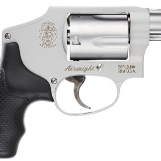 Smith & Wesson 103810 Model 642 Airweight J-Frame 38 Special +P 5 Shot 1.88″ Stainless Steel Barrel, Stainless Cylinder, Stainless Aluminum Frame, Black Finger Grooved Grip, Concealed Hammer