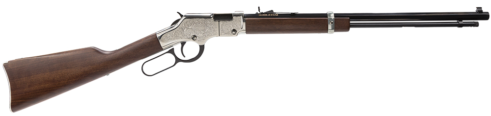 Henry H004SE Silver Eagle Full Size 22 Short/ 22 Long/ 22 LR (16 LR/21 Short) 20″ Blued Barrel, Nickel-Plated Metal Finish, American Walnut Stock Right Hand