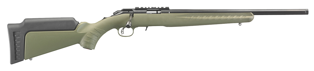 Ruger 8334 American Rimfire Sports South Exclusive Full Size 22 LR 10+1 18″ Satin Blued Threaded Barrel, Satin Blued Steel Receiver w/Scope Rail, OD Green Synthetic Adjustable Stock, Right Hand