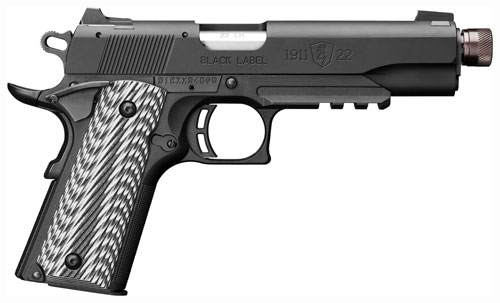 BROWNING 1911-22 COMPACT SUPPR – READY W/ RAIL 22LR 4.25″ G10