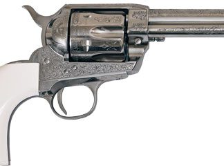 CIMARRON FRONTIER 45LC PW FS – 4.75″ ENGRAVED NICKEL/IVORY