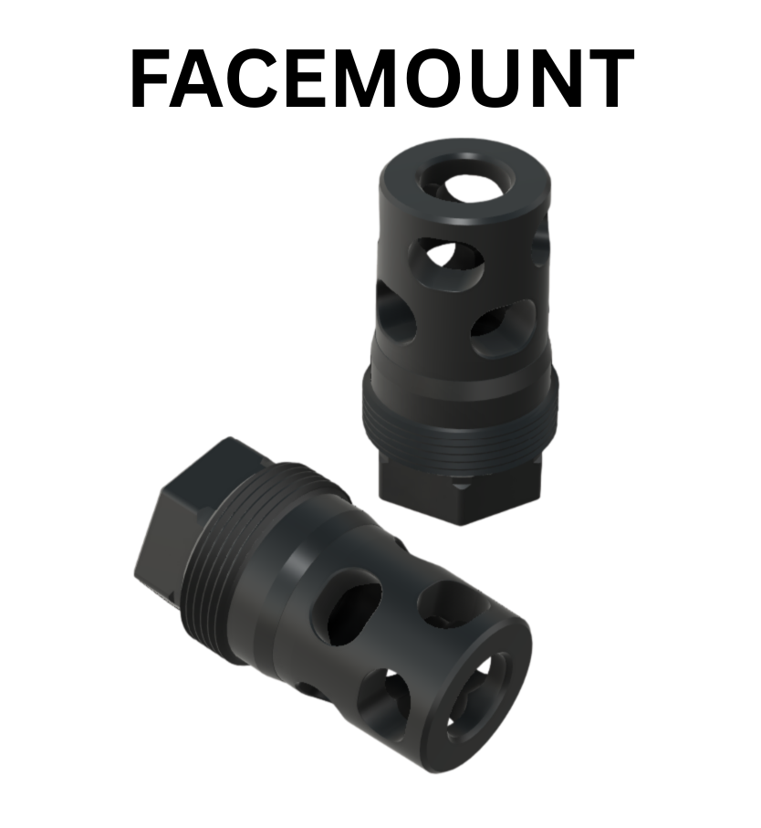 Comstock Facemount – Compact Muzzle Brake (1/2-28, 9mm bore) Plan-B Suppressor Mount