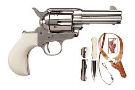 Cimarron CA4506DOCSET Doc Holliday Thunderer Revolver Set .45 LC 3.5″ 6 Round Stainless Steel W/ Dagger & Holster