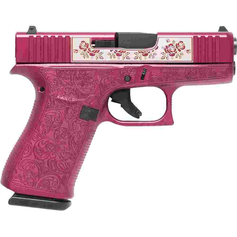 Glock 43X “Full Engraved Paisley” Black Cherry Handgun 9mm Luger 10rd Magazines(2) 3.4″ Barrel Accessory Rail USA Made