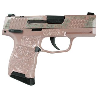 Sig Sauer Exclusive “Rose Gold N Roses” P365-380 Handgun 380 Auto 10rd Magazine 3.1″ Barrel Black Manual Safety