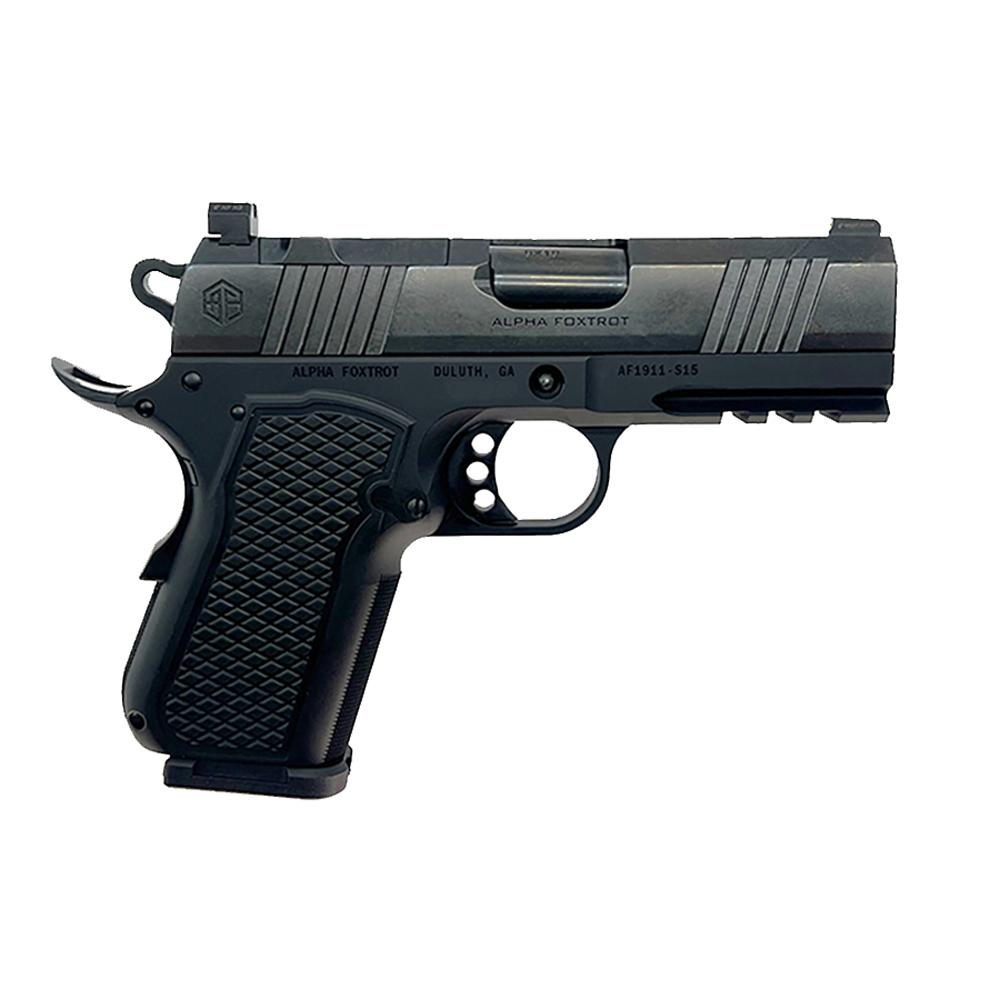 Alpha Foxtrot AF1911-S15 AMBI-BOB Handgun 9mm Luger 15rd Magazine 3.5” Barrel RMSc Polished DLC Black