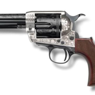 Pietta 1873 Alchimista Jr Handgun .45 Colt  6rd Capacity 3.5″ Barrel Silver & Blue Engraved Checkered Grips