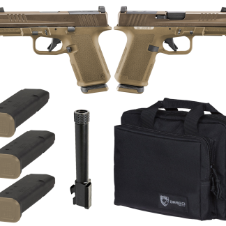 RUGER RXM TACTICAL BUNDLE 9MM PISTOL 4″ THREADED, 2 TONE FDE O.R. RANGE BAG, 3-15RD MAGS